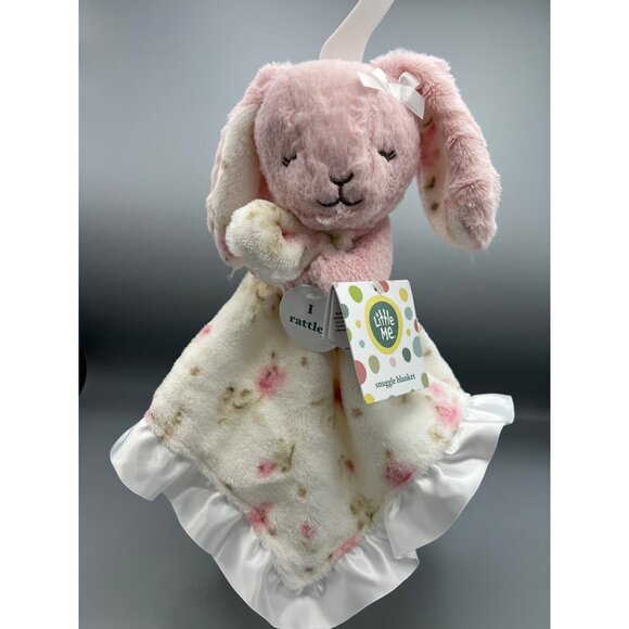 Little Me Baby Snuggle Blanket Pink Lovey Plush Bunny Rattle & Satin Trim - Picture 2 of 9